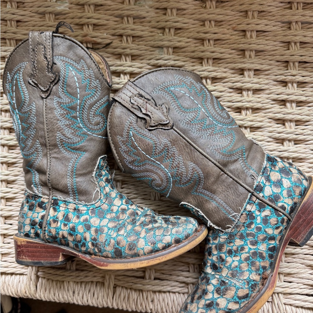 Girls Roper Brown and Teal sparkle Western Boots